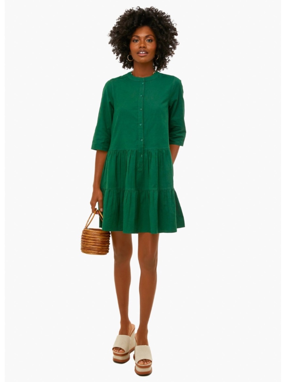 (135) NEW Apiece Apart Maurino Drop Waist Mini Dress Jadeite XL